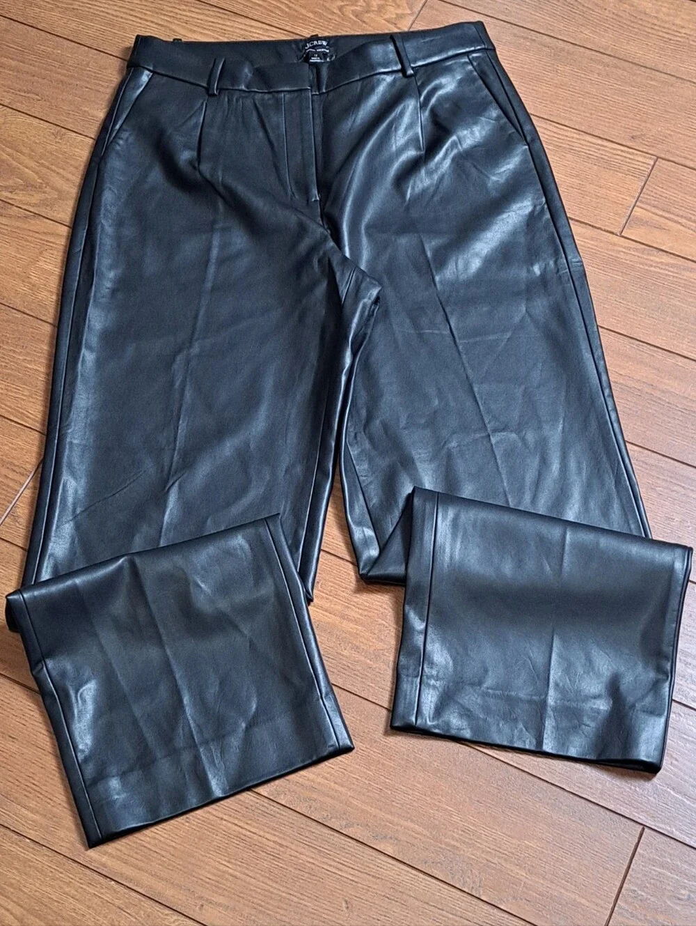J.Crew Black Faux Leather Wide Leg Pants High Rise NWOT 12